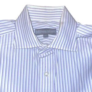 Hickey Freeman Men’s Dress Shirt Purple White Stripe 15x35 Long Sleeve Button-Up